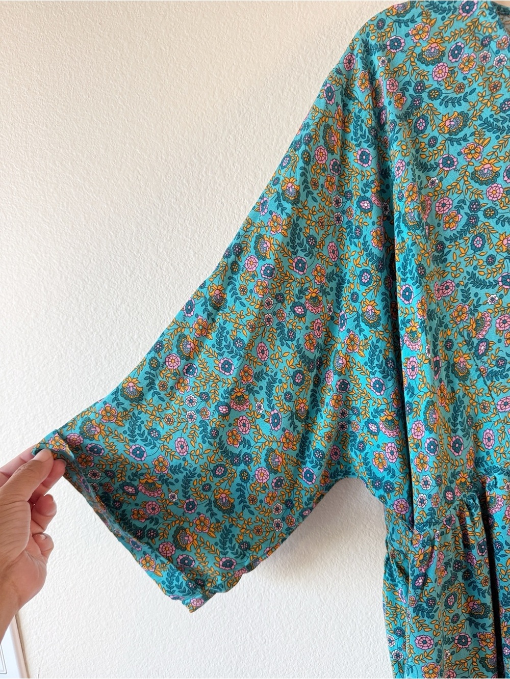 Natural Life XL Floral Boho Babydoll Dress Teal Pockets Oversized Cottagecore - Picture 4 of 12